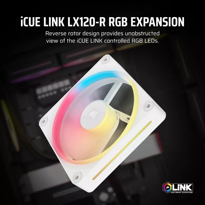 CORSAIR iCUE LINK LX120-R RGB Reverse Blade PWM ventiliatorius korpusui, 120 mm, baltas