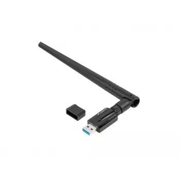LANBERG NC-1200-WIE vidinė WLAN kortelė – dviejų juostų USB belaidžio ryšio adapteris, RTL8812BU, iki 1200 Mbit/s, išorinės 2x2 antenos (5 dBi), juoda