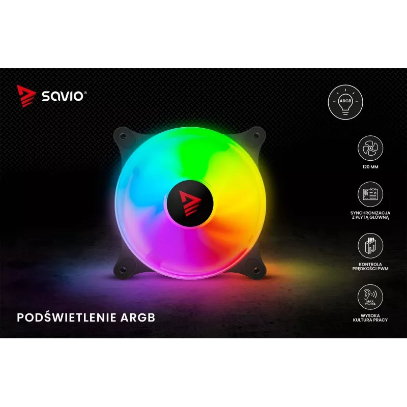 SAVIO Blast 120mm ARGB PWM korpuso ventiliatorius – juodas