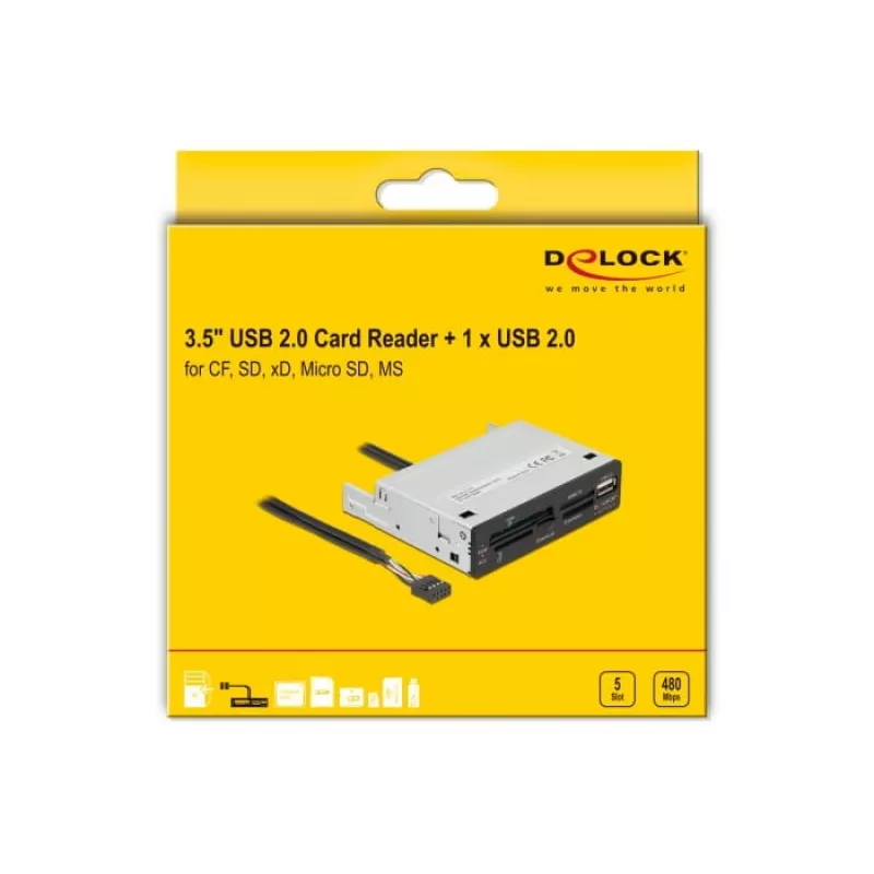 DeLOCK 91708 kortelių skaitytuvas USB 2.0 vidinis juodas pilkas CF SD MicroSD