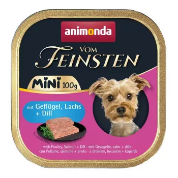Šlapias šunų ėdalas animonda Vom Feinsten Dill Paukštiena ir Lašiša 100 g padėkliukas, be grūdų, suaugusiems mažiems šunims