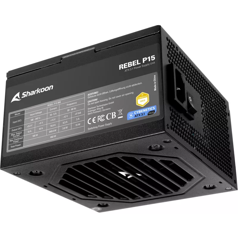 Rebel P15 850, 850 W maitinimo blokas juodas, 1x 12 kontaktų GPU, 4x PCIe, kabelių valdymas