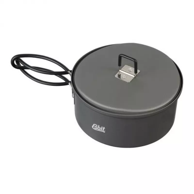 Puodas ESBIT PT1100HA kepimo indas stovyklavimui – Aliumininis puodas 1,1 l, Ø14,8 cm, 227 g, juodas