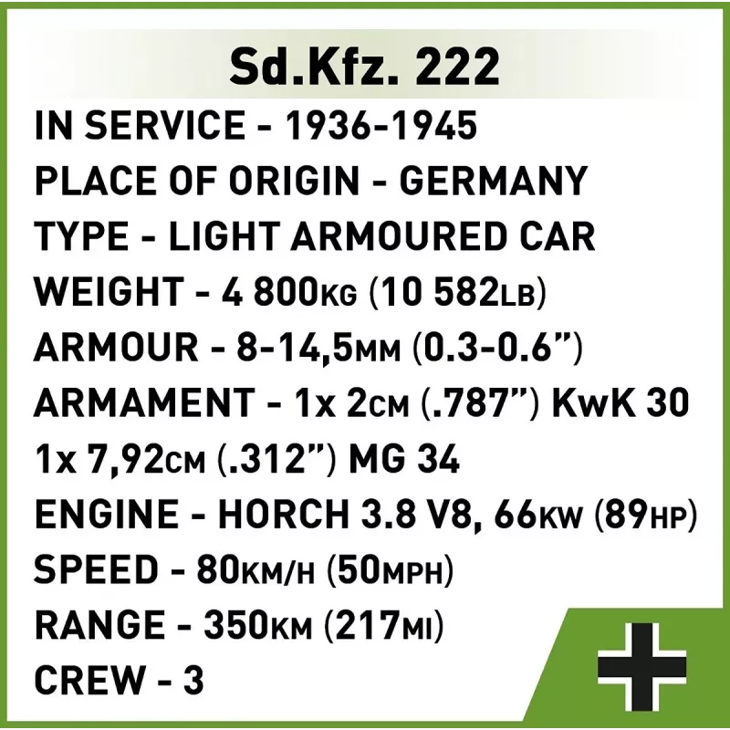 Cobi Blokeliai Sd.Kfz 222 modelio rinkinys COBI-2657 – 502 detalės