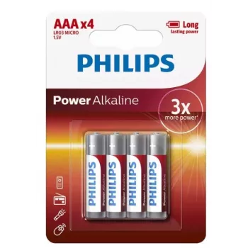 Philips Power Alkaline AAA baterijos, 4 vnt. pakuotė
