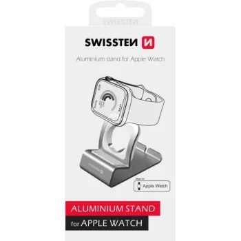 Aliumininis stovas SWISSTEN 25005100 Apple Watch laikikliui su magnetiniu įkrovikliu, sidabrinis