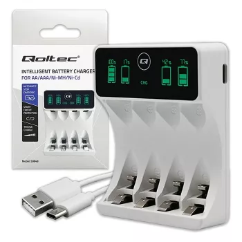 Baterijų kroviklis QOLTEC 50848, skirtas NiMH AAA (R03) ir AA (R6) elementams su LCD ekranu