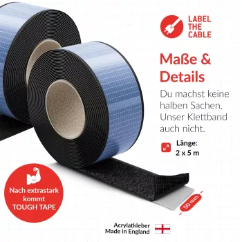 Label-The-Cable LTC Tough Tape Strap lipni juosta lauke, 50 mm, juoda, 5 m (LTC 1610-5-5)