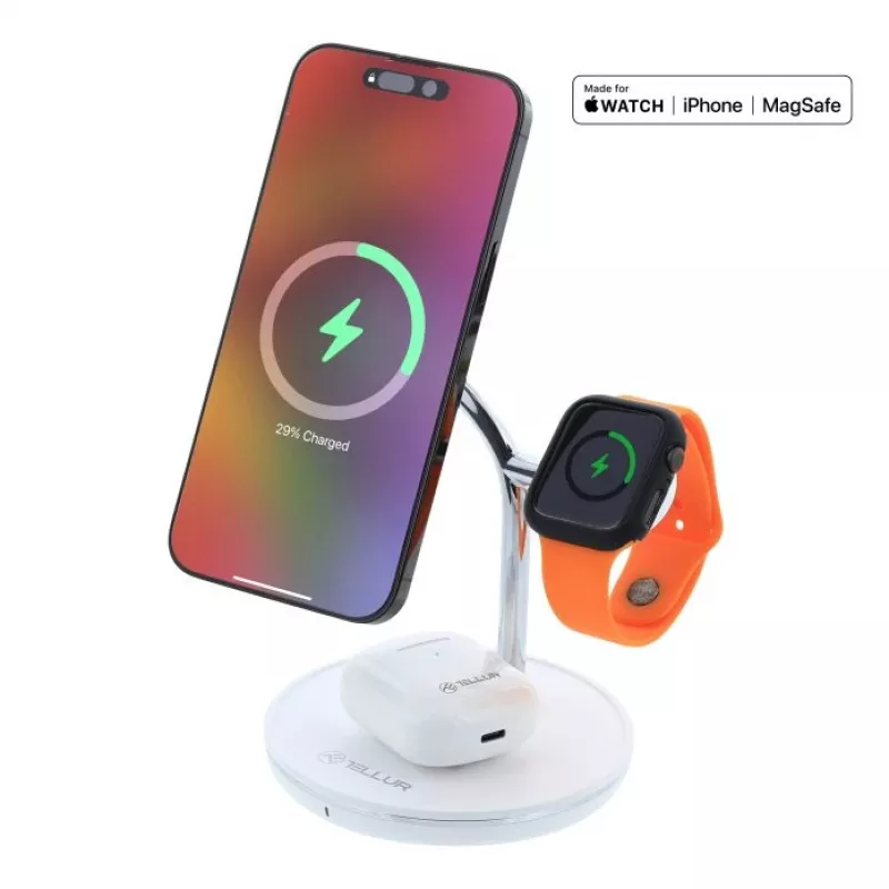 Belaidis stalo įkroviklis Tellur TLL151391 3in1 MagSafe greitasis įkrovimas telefonui, laikrodžiui ir ausinėms