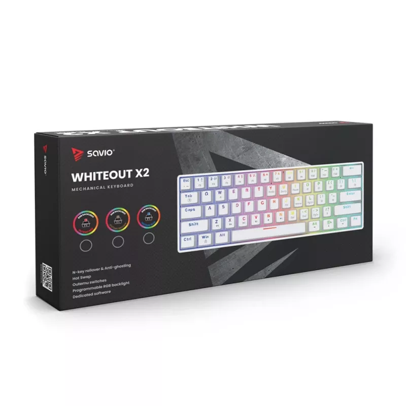 Mechaninė klaviatūra SAVIO Whiteout X2, Outemu Blue, Hot Swap, balta