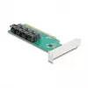DELOCK PCIe x16 bifurkacijos kortelė 4× vidiniams SFF-8643 NVMe, low-profile