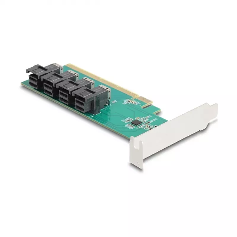 DELOCK PCIe x16 bifurkacijos kortelė 4× vidiniams SFF-8643 NVMe, low-profile
