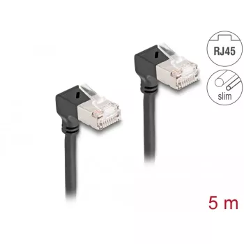 DeLOCK RJ45 tinklo kabelis Cat.6A S/FTP plonas 90° žemyn 5m juodas