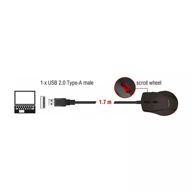 Pelė DeLOCK 12548, kairiarankiams, USB Type-A, optinė, 2400 DPI