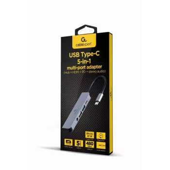 Gembird A-CM-COMBO5-02 USB-C 5-in-1 universalus adapteris, sidabrinis