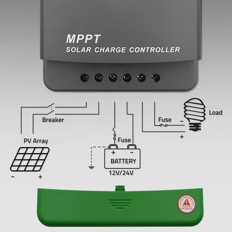 MPPT saulės baterijų įkrovimo valdiklis QOLTEC 10A 12V/24V su LCD ekranu
