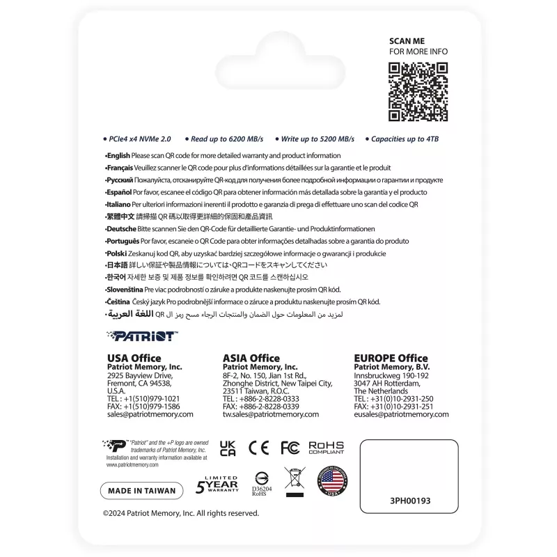 SSD diskas Patriot 2TB M.2 PCIe Gen4 x4 NVMe 2.0 P400VP2TBM28H