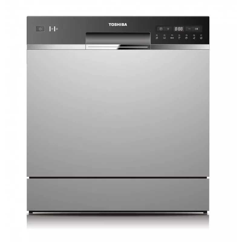 Įmontuojamas indaplovė Toshiba DW-08T2EE(S)-PL — 8 komplektų, F energijos klasė, 49 dB, 55×59×50 mm