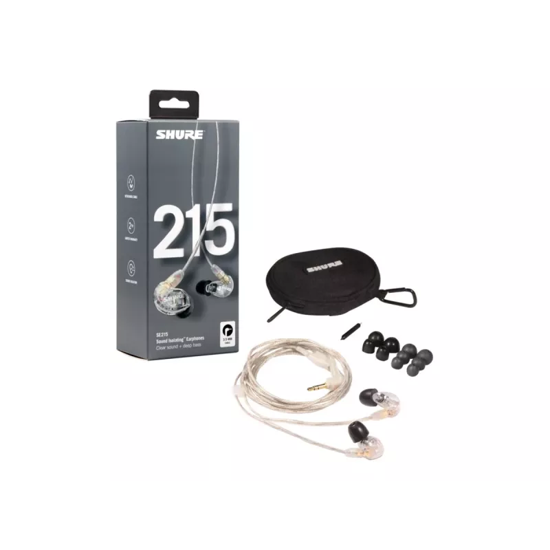 Shure SE215 Pro laidinės ausinės per ausį, skaidrios, scenai/studijai