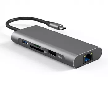Adapteris USB Type-C - 2x USB 3.0, 1x USB 2.0, 1x Type C (PD), HDMI, SD, RJ45