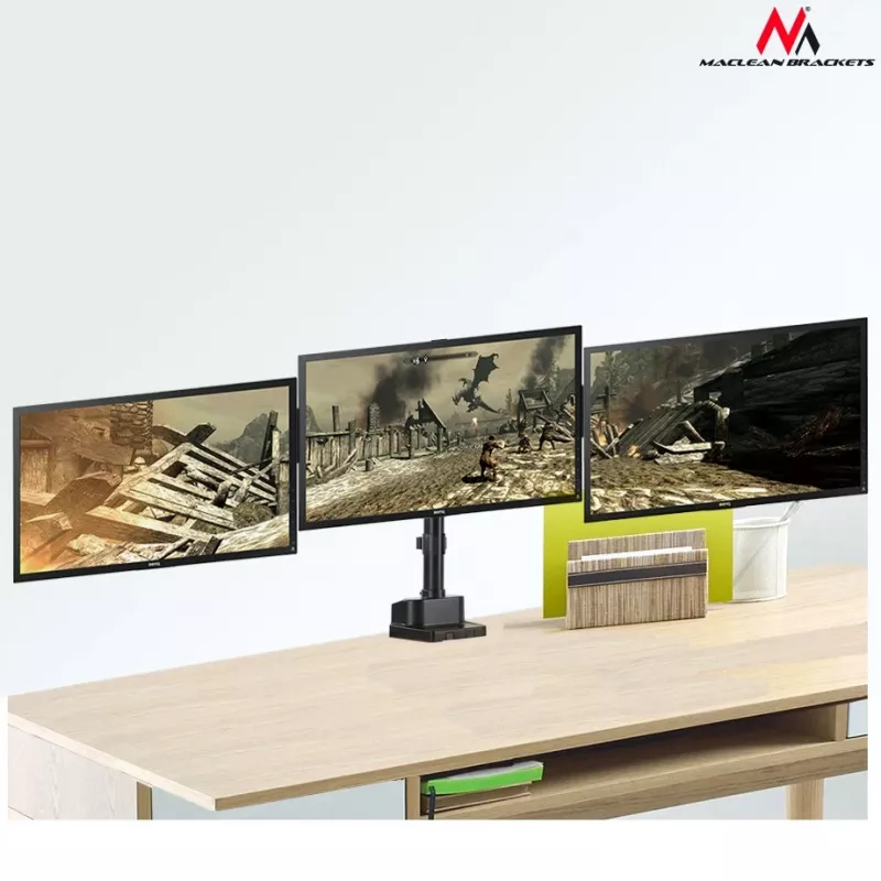 Maclean MC-811 – laikiklis trims monitoriams, tvirtinamas prie stalo