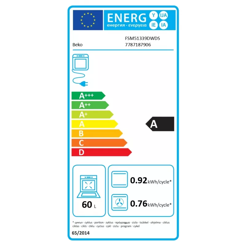 Kombinuota viryklė BEKO FSM51339DWDS 50 cm, balta, energijos klasė A