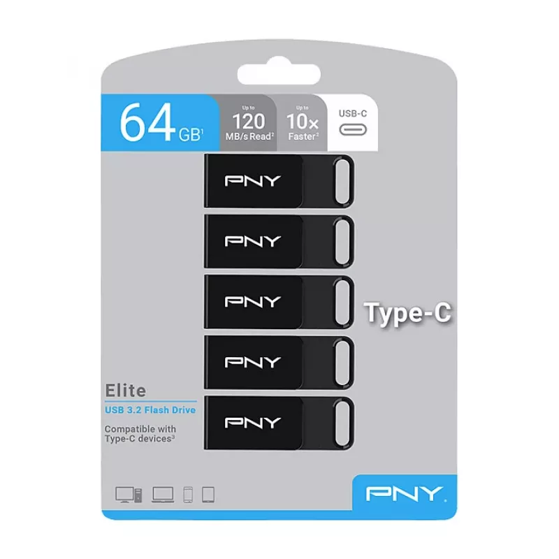 PNY Elite USB atmintukas – 64 GB, USB-C