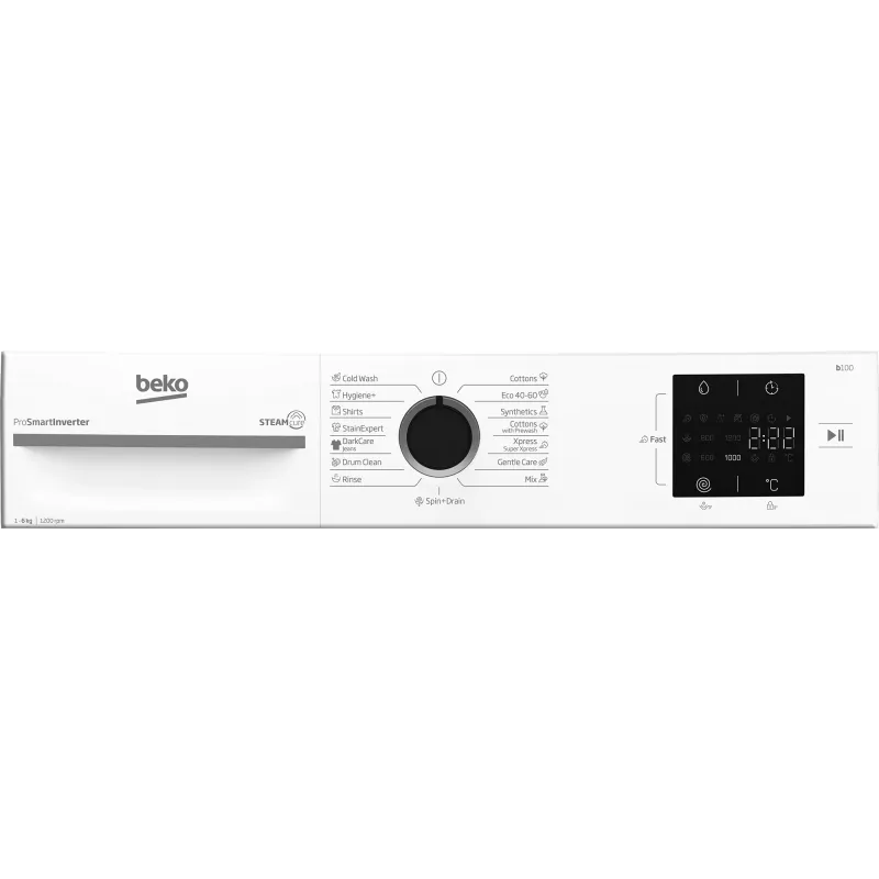 BEKO BM1WFSU36233WB Skalbimo mašina, 6 kg, energijos klasė B, 44,6 cm, 1200 aps./min., inverterinis variklis, Steam Cure