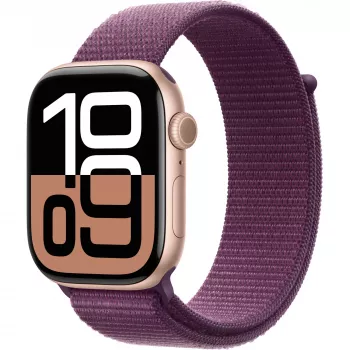 Apple Watch Series 10 aliuminio korpusas GPS + Cellular 46mm rožinis auksas Sport Loop slyvinė