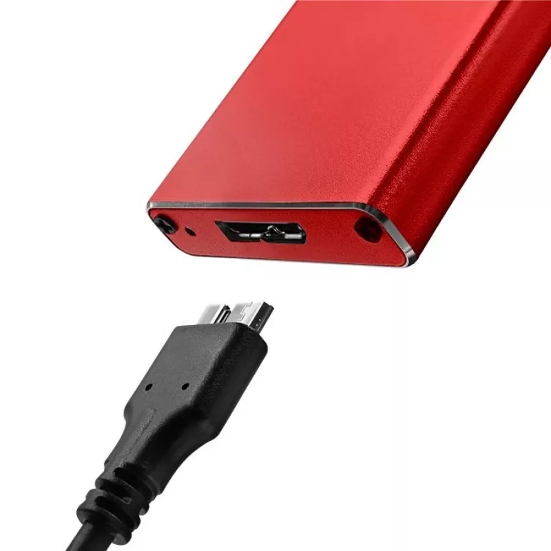 QOLTEC 51831 išorinis SSD dėklas M.2 SATA diskams, USB 3.0, raudonas, iki 2 TB, 30 mm, 4 diskai