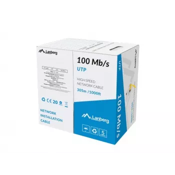LANBERG LAN kabelis LCU5-10CC-0305-Y U/UTP Cat5e 305 m, 24 AWG CCA, geltonas