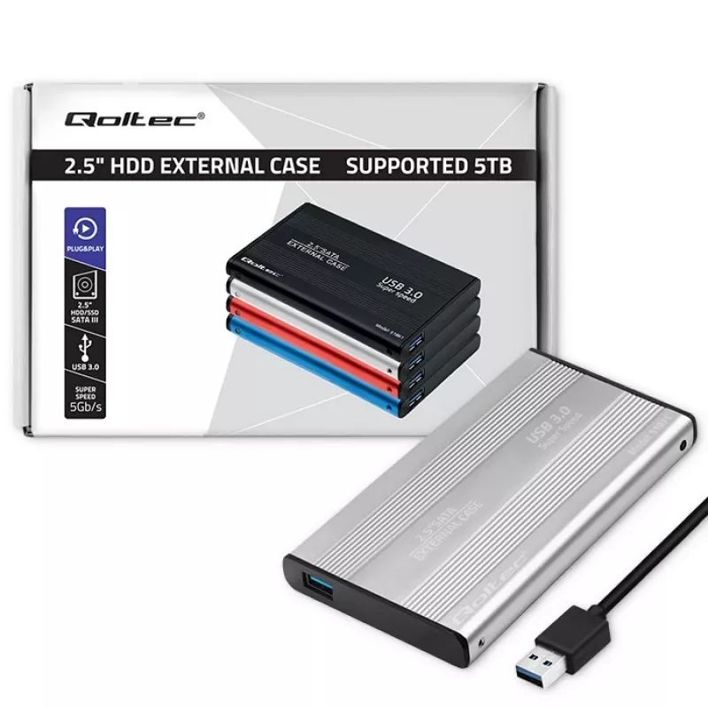 QOLTEC išorinis dėklas kietajam diskui HDD/SSD 2.5 colio SATA3, USB 3.0