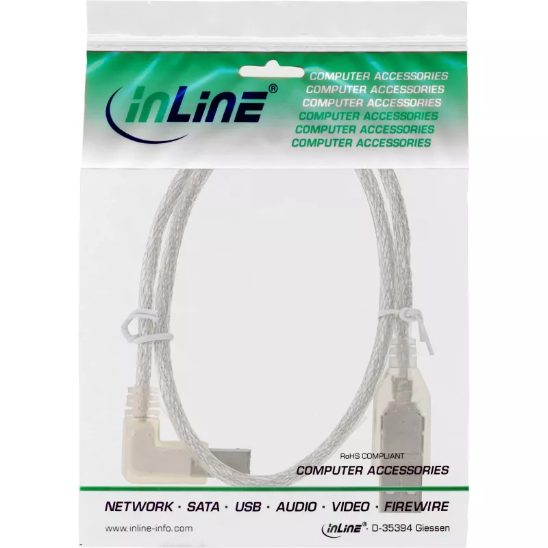 Microconnect USBAB5ANGLED-L USB kabelis USB 2.0 5 m USB A USB B Baltas