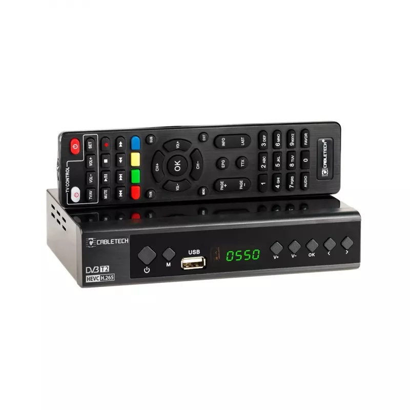 Skaitmeninis TV imtuvas Cabletech URZ0336C DVB-T/T2 H.265 antžeminis tuneris, 470–862 MHz, 1 tuneris, HDMI, USB, SCART