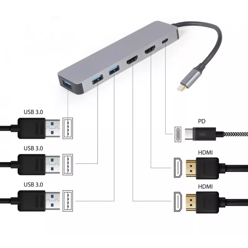 Gembird A-CM-COMBO3-03 USB Type-C 3-in-1 kelių prievadų adapteris (stotelė + HDMI + PD)