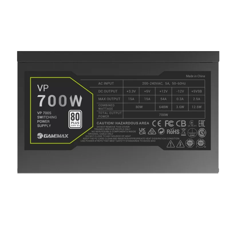 Gamemax VP 700S 700 W maitinimo blokas, 80 PLUS Bronze
