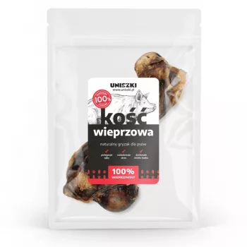 Kaulas kramtyti šuniui UNISZKI Pork Bone, vienas vnt. – kiaulienos skonio, 0–200 g, be grūdų, suaugusiems šunims, dantų priežiūra