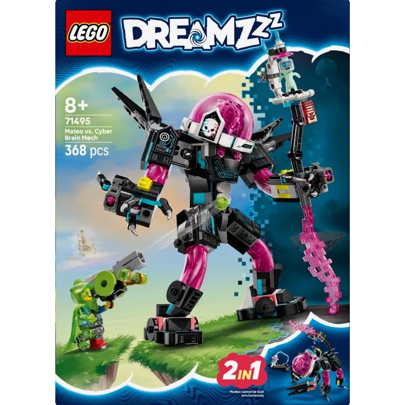 Konstruktorius LEGO 71495 Mateo prieš Cyberbrain Mech – žaidimų rinkinys su minifigūrėlėmis ir pastatomu mech
