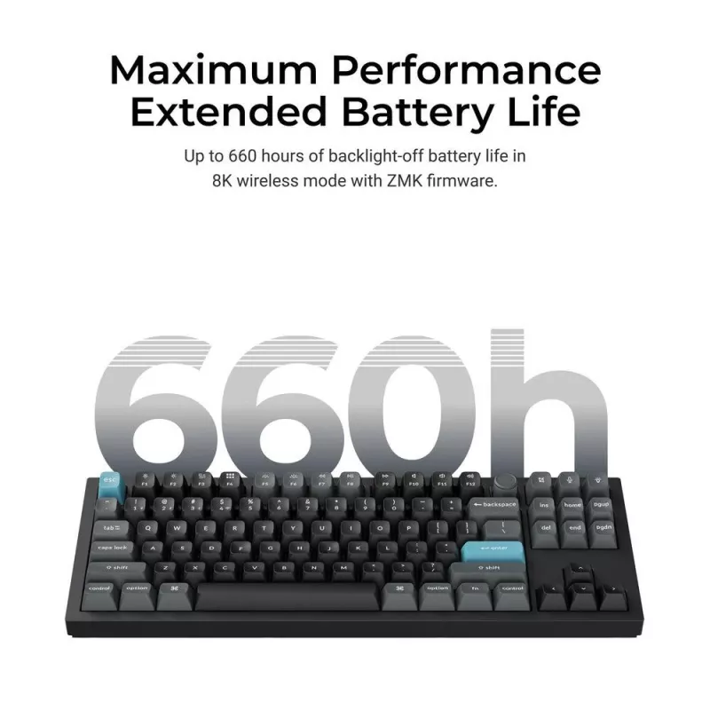 Mechaninė klaviatūra Keychron Q3 Ultra 8K — 80 % QWERTY, laidinis ir belaidis, RGB, juoda