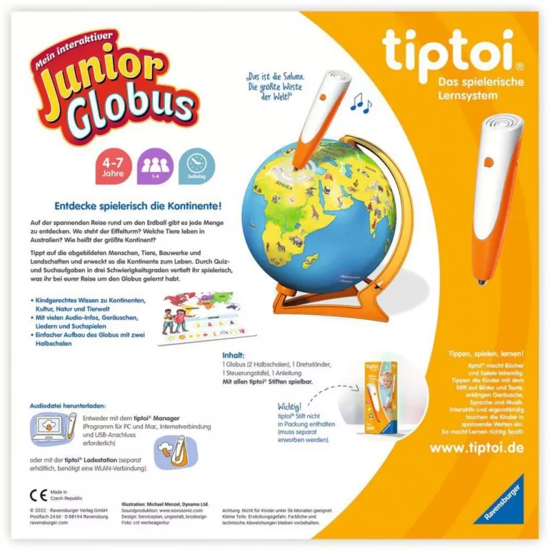 Ravensburger tiptoi Mein interaktiver Junior Globus – interaktyvus pasaulio gaublys vaikams