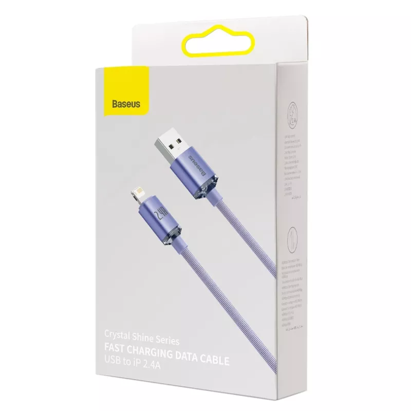 Baseus Crystal Shine USB į Lightning laidas, 2,4A, 2m (violetinis)