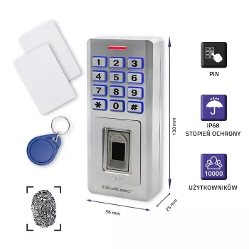 Pirštų atspaudų ir RFID kodų spyna QOLTEC 52447 su IP68 apsauga