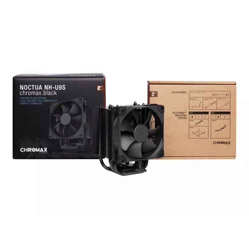 CPU aušintuvas Noctua NH-U9S chromax.black – 92 mm ventiliatorius, 5 šilumos vamzdelių, 12 V, SSO guolis, LGA 2066