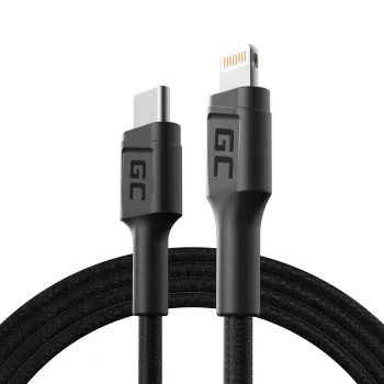 Laidas Lightning – USB‑C Green Cell KABGC07, 1 m, juodas, Lightning (vyriškas) – USB‑C (vyriškas), 480 Mbps