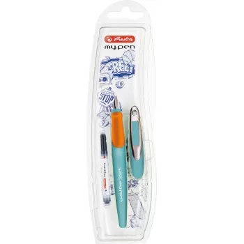 Parker stiliaus rašiklis Herlitz my.pen su kasetėmis, oranžinis/turkio spalvos