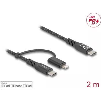 USB laidas DeLOCK 81171 2m USB-C / USB-C ir Lightning juodas