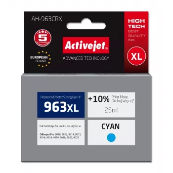 Activejet AH-963CRX kasetė (HP 963XL 3JA27AE pakaitalas; Premium; 1760 puslapių; 25 ml, žydra)