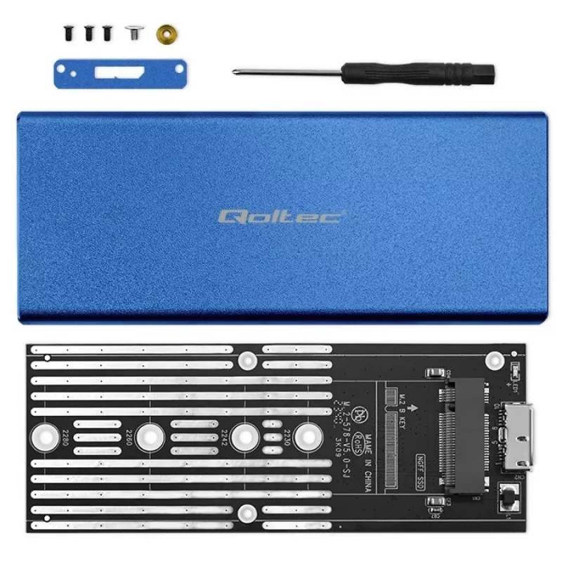 Išorinis SSD korpusas QOLTEC 51832 – M.2 SATA, USB 3.0, iki 2TB, mėlynas, 4 lizdai