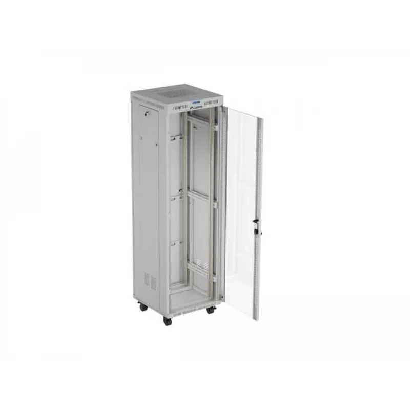 19 colių 42U LANBERG stovimas serverio spintos rėmas 600×600 mm pilkas su stiklinėmis durimis ir LCD (plokščioje pakuotėje)