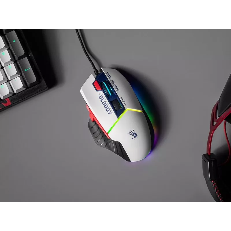Žaidimų pelė A4Tech Bloody W95Max USB – dešinei rankai, balta, 12000 DPI, 1 ms, 250 ips, 125/2000 Hz